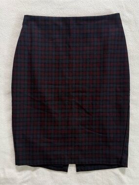 Express Plaid Pencil Skirt in Burgundy and Navy